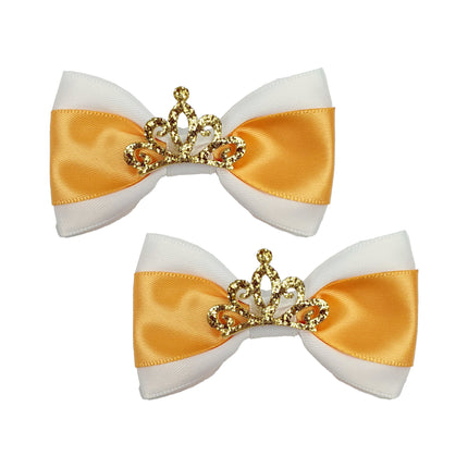 Gold & White with Tiara Dog Hair Bows - 2 bows per card