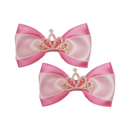 PInk & White with Tiara Dog Hair Bows - 2 bows per card