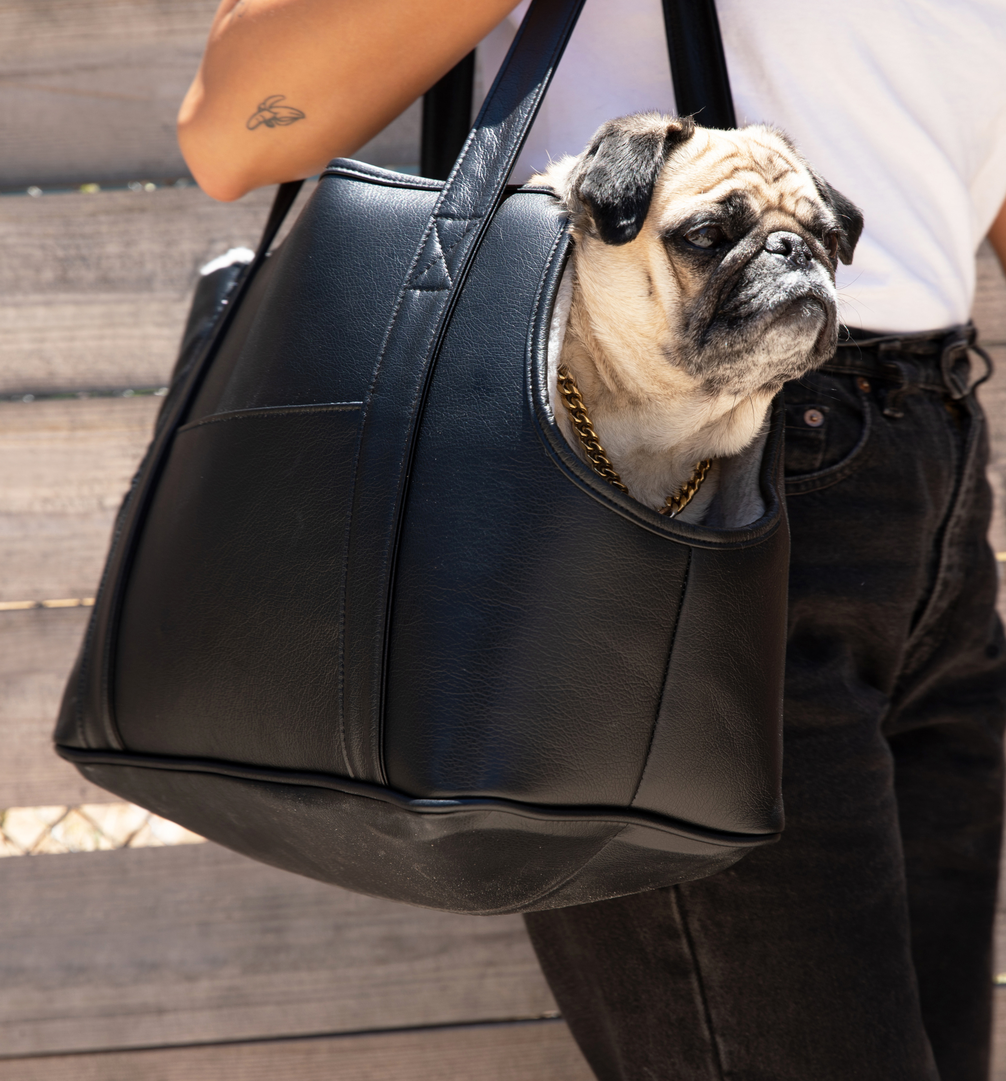 PupTote 3-in-1 Faux Leather Dog Carrier Bag - Black