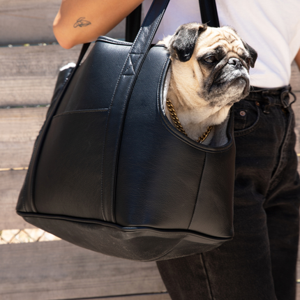 PupTote™ 3-in-1 Faux Leather Dog Carrier Bag - Black