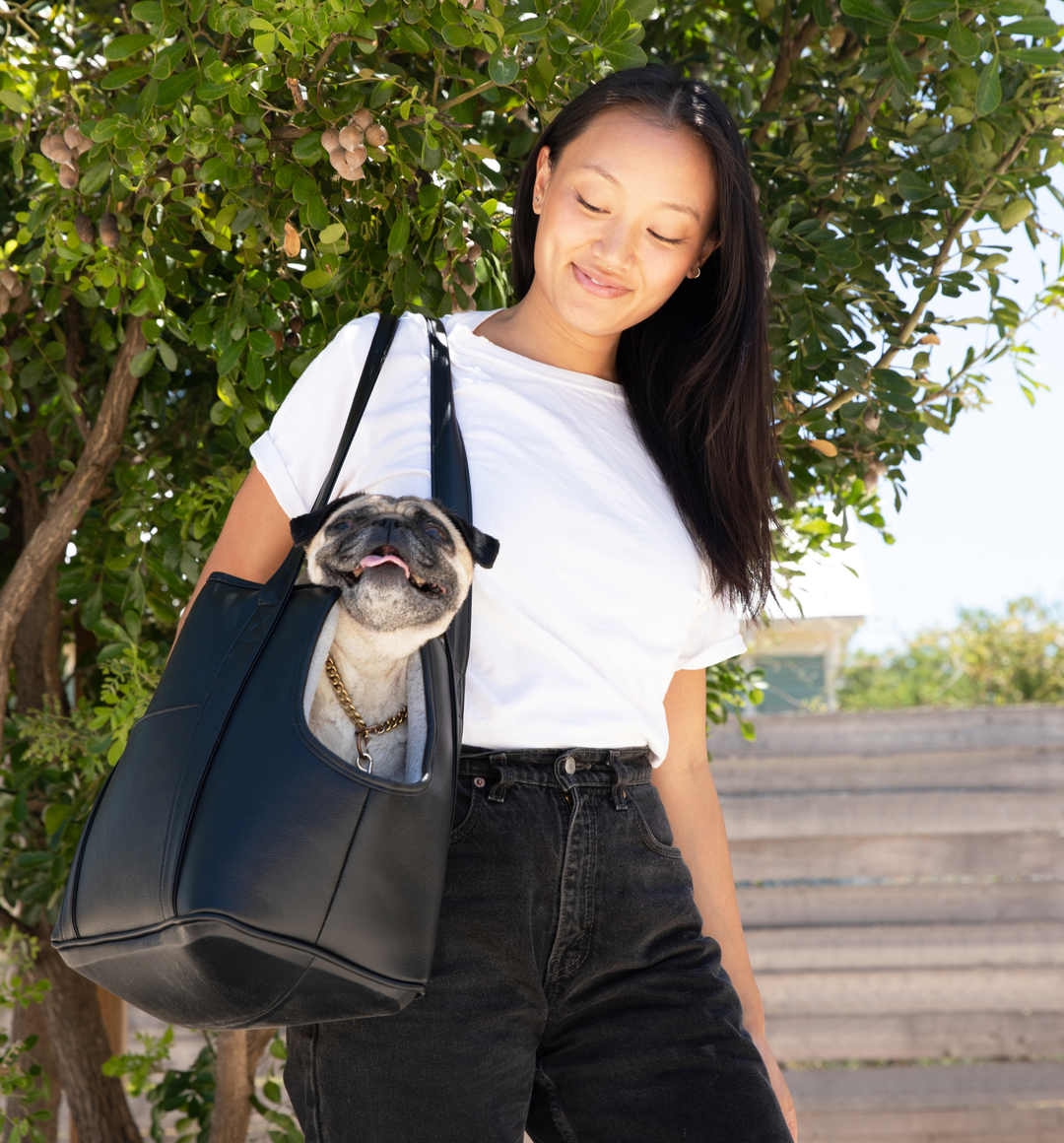 PupTote™ 3-in-1 Faux Leather Dog Carrier Bag - Black