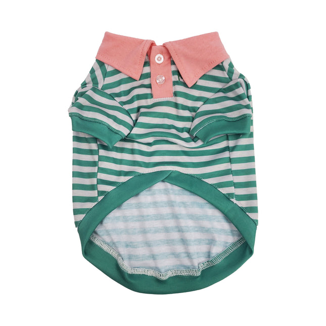 Green & Gray Stripe with Pink Collar Dog Polo