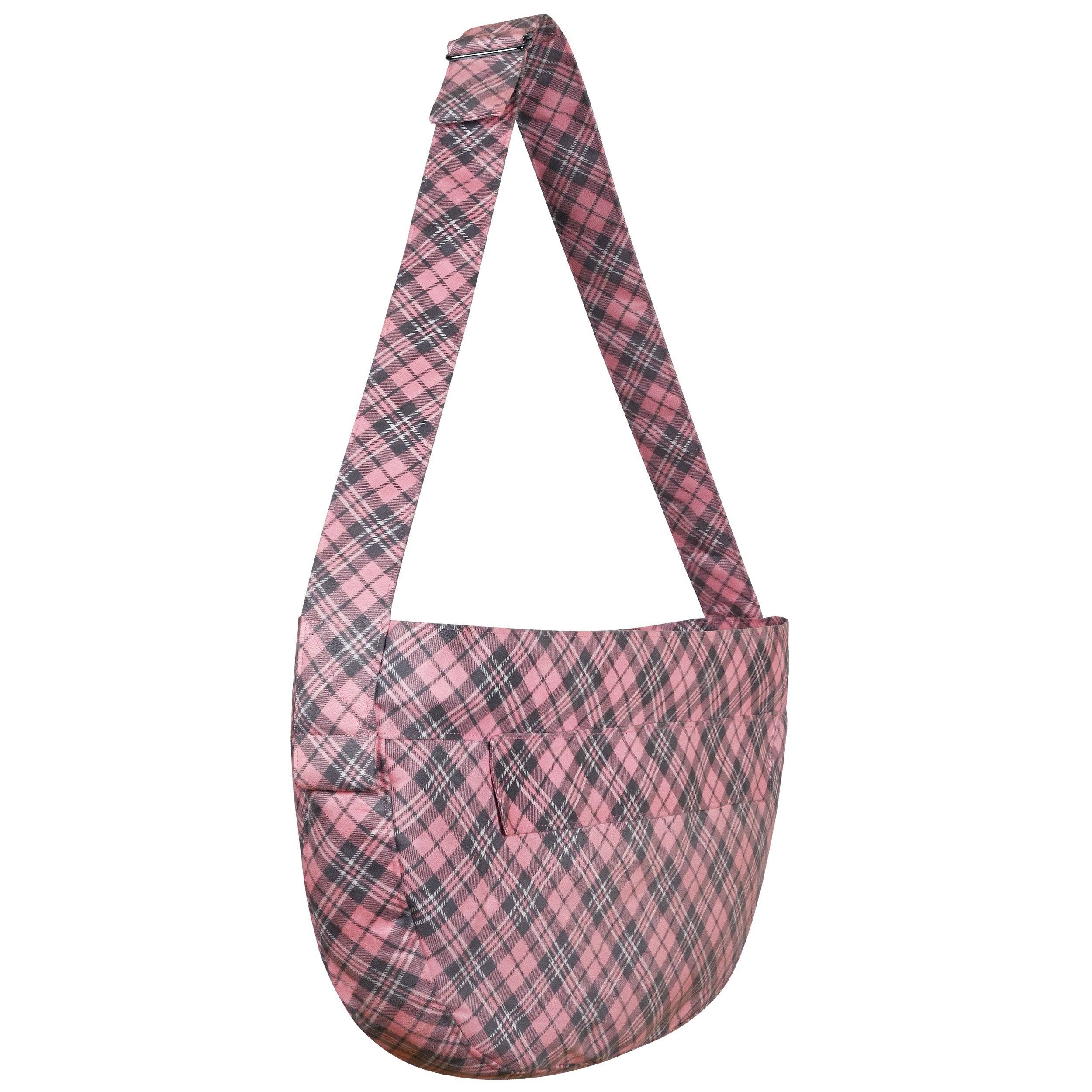 Printed Cuddle Carrier with Curly Sue One Size Puppy Pink Plaid Puppy Pink Curly Sue