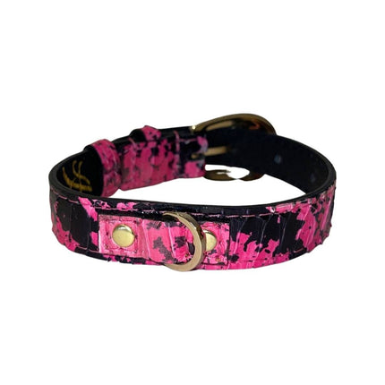 XS/S 7”-14” Fuchsia/Light Pink/Red & Black Snake Collar/Custom Gold Italian Hardware