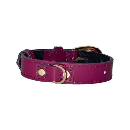 XS 7”-14” Purple Patent Italian Leather Collar/Custom Gold Oval Italian Hardware