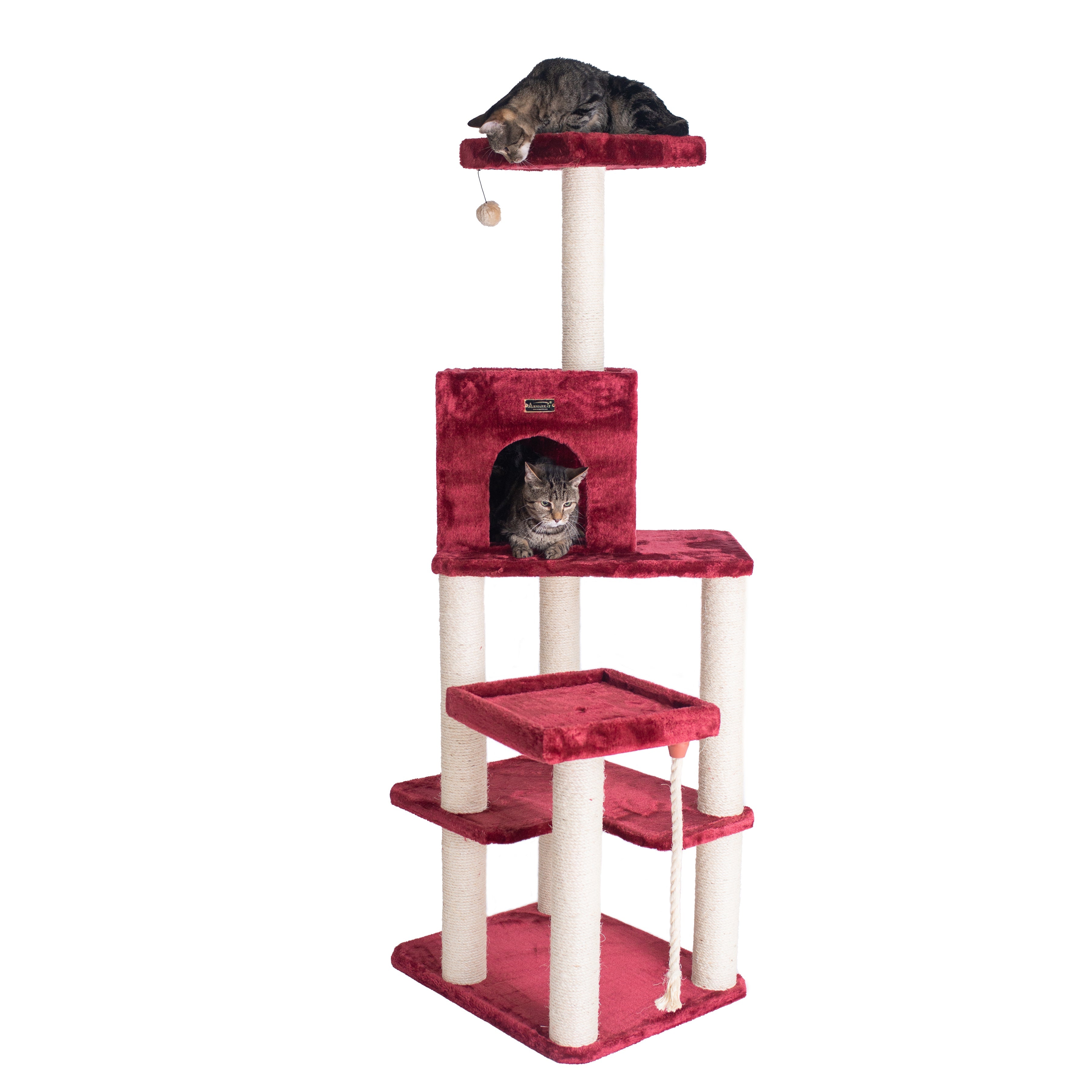 Armarkat Cat Tower, Ultra thick Faux Fur Covered Cat Condo House A6902B, Burgundy;