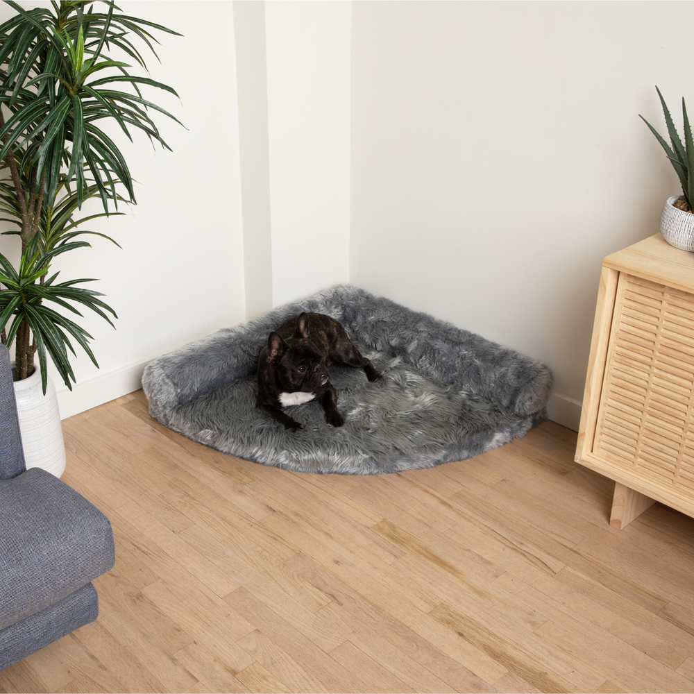 PupRug™ Memory Foam Corner Dog Bed - Charcoal Grey Paw.com
