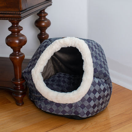 Armarkat Cuddle Cave Cat Bed C44 For Cats & Puppy Dogs Blue Checkered