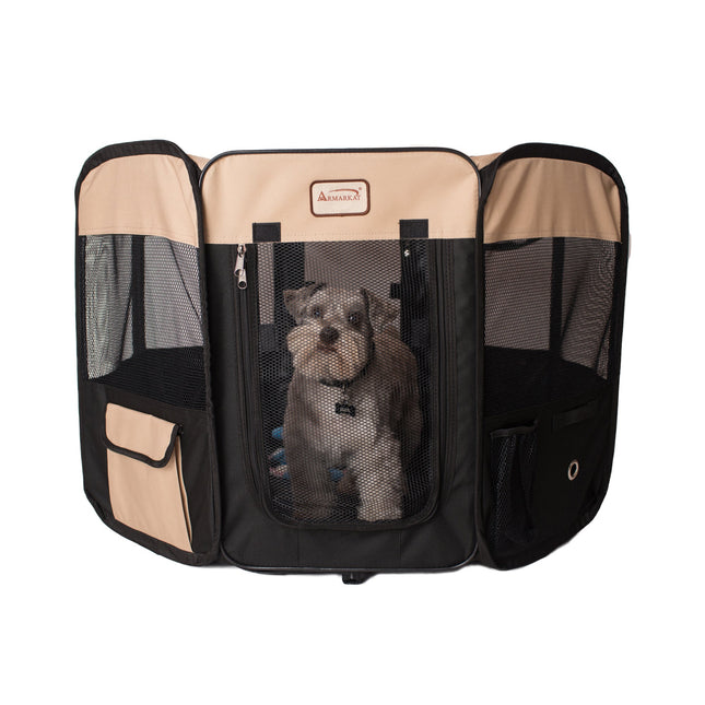 Armarkat PP003BGE-M Portable Pet Playpen In Black and Beige Combo