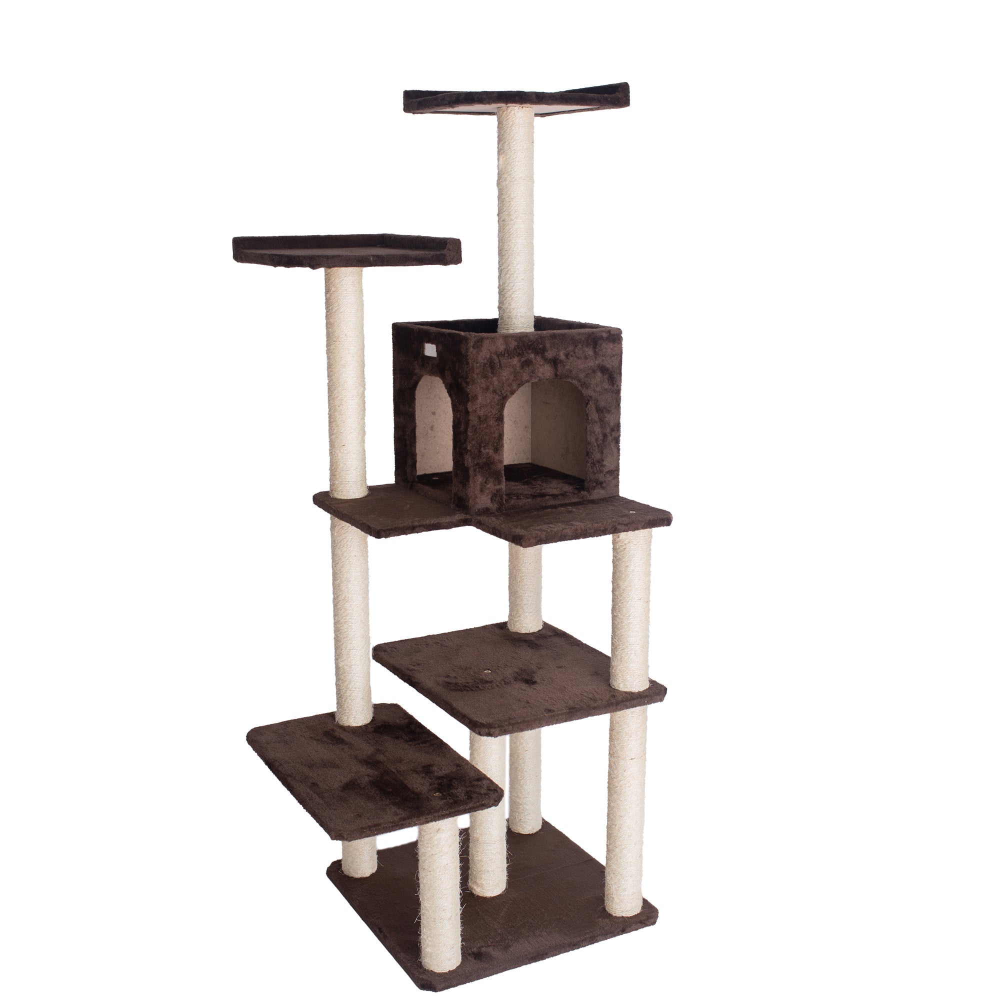 GleePet GP78680723 66-Inch Cat Tree In Coffee Brown With Four Levels, Two Perches, Condo