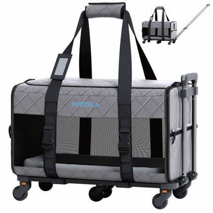 Quilted Chariot Pet Carrier With Removable Wheels and Telescopic Handle