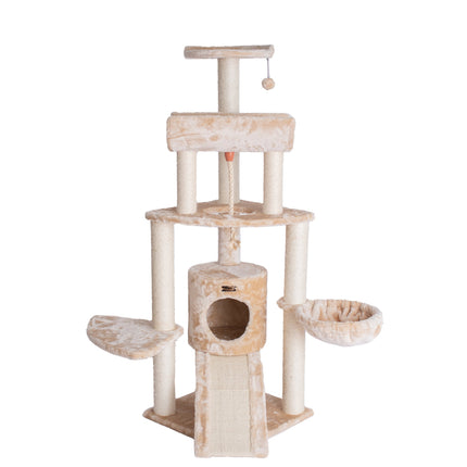 Armarkat Spacious Thick Fur Cat Tower With Basket Lounge Ramp Beige A5806