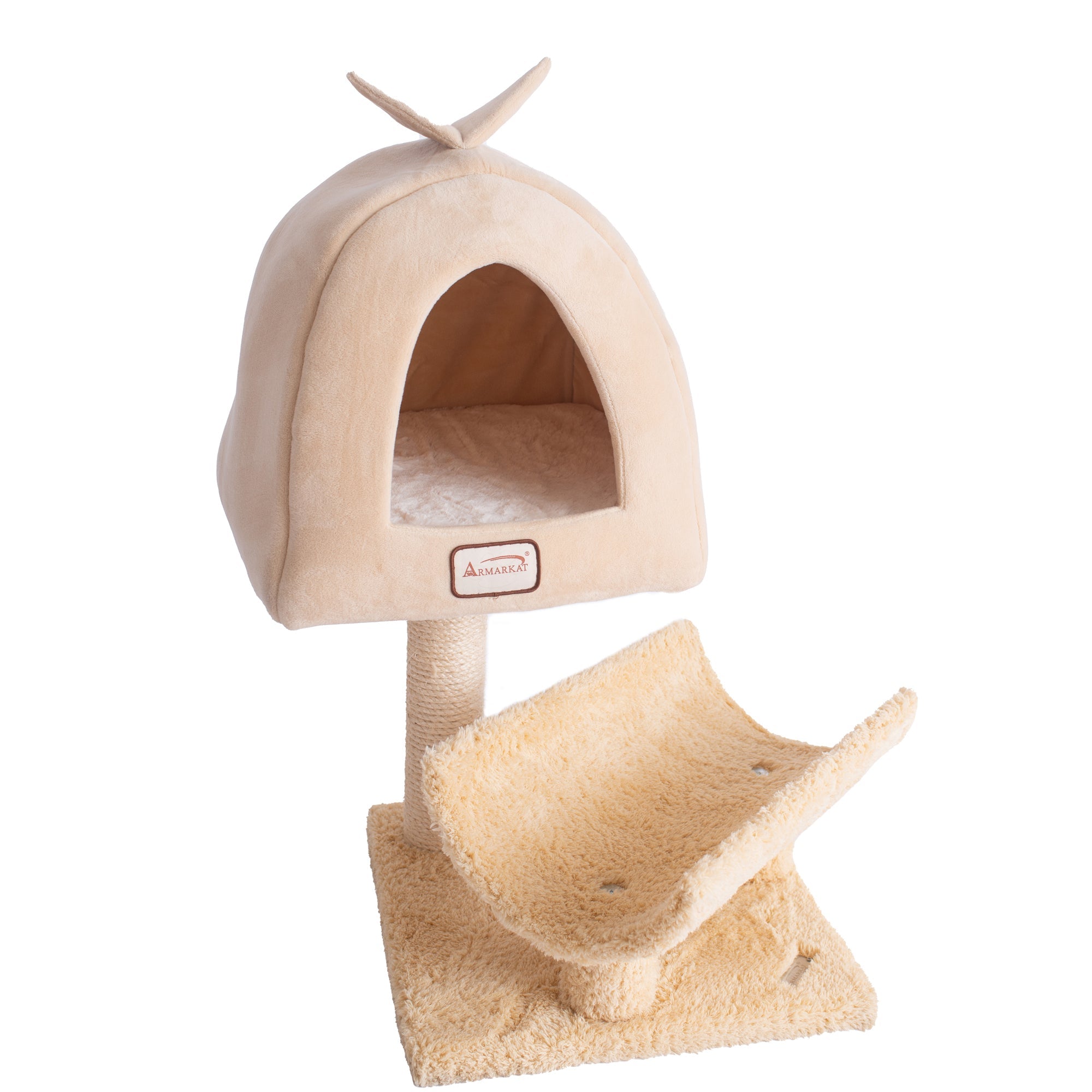 Armarkat X3007 Cat Condo, Cat Scratching Post With Plush Condo, Cuddle