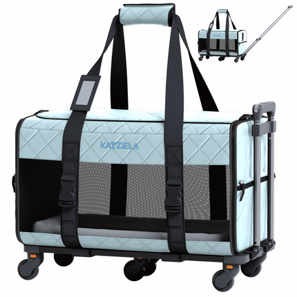 Quilted Chariot Pet Carrier With Removable Wheels and Telescopic Handle