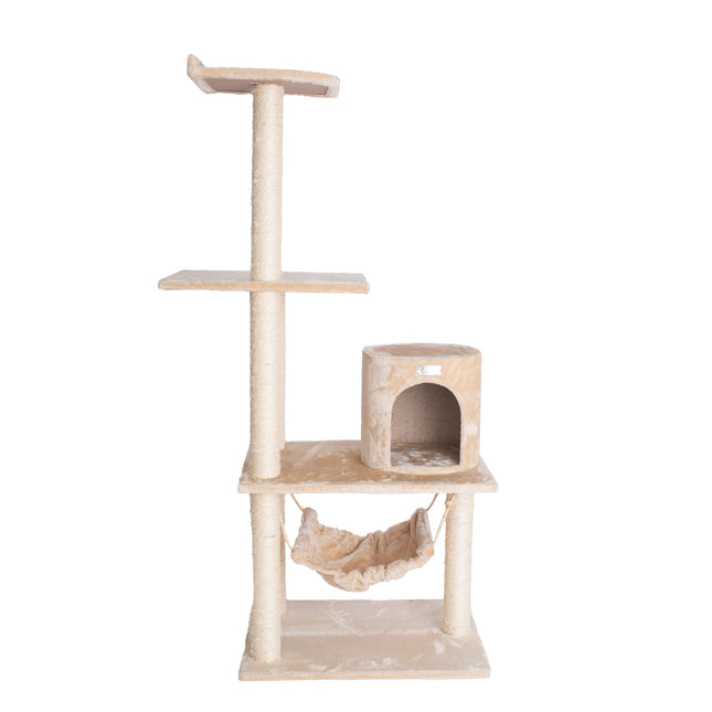 GleePet GP78590221 59-Inch Cat Tree In Beige With Hammock and Round Condo