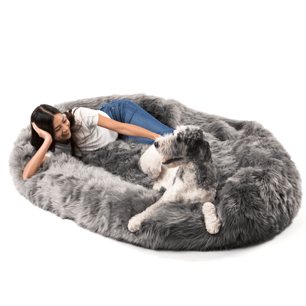 PupCloud™ Human-Size Dog Bed + Matching Waterproof Blanket Bundle - Charcoal Grey