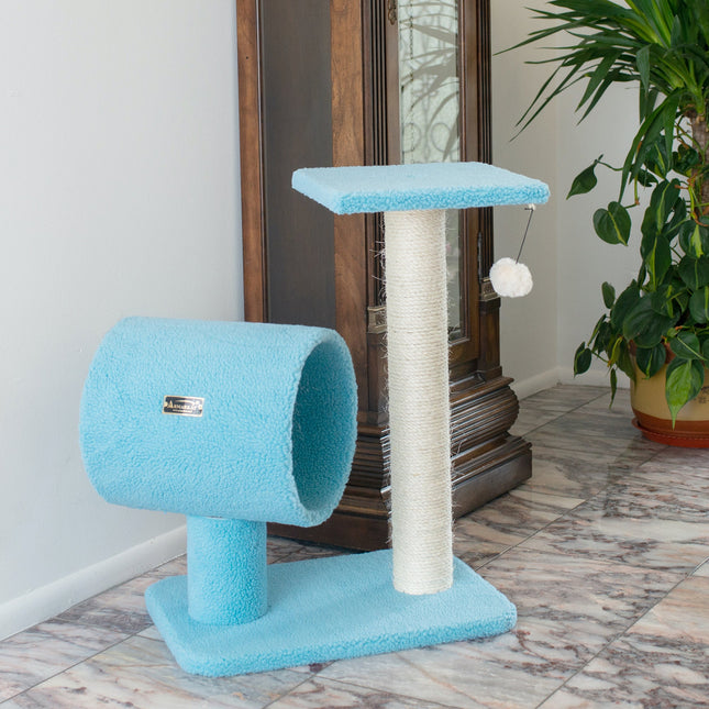 Armarkat Sky Blue 25" Cat Tree With Scratcher And Tunnel for Privacy And Hiding B2501