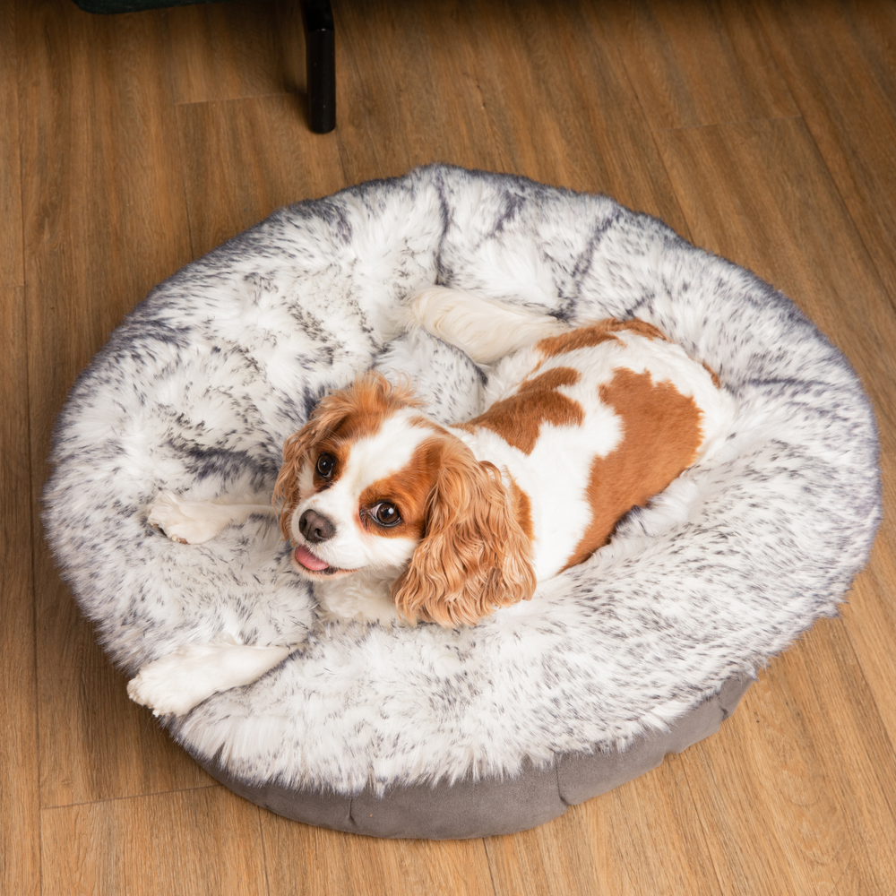 PupPouf™ Luxe Faux Fur Donut Dog Bed - Ultra Plush Arctic Fox