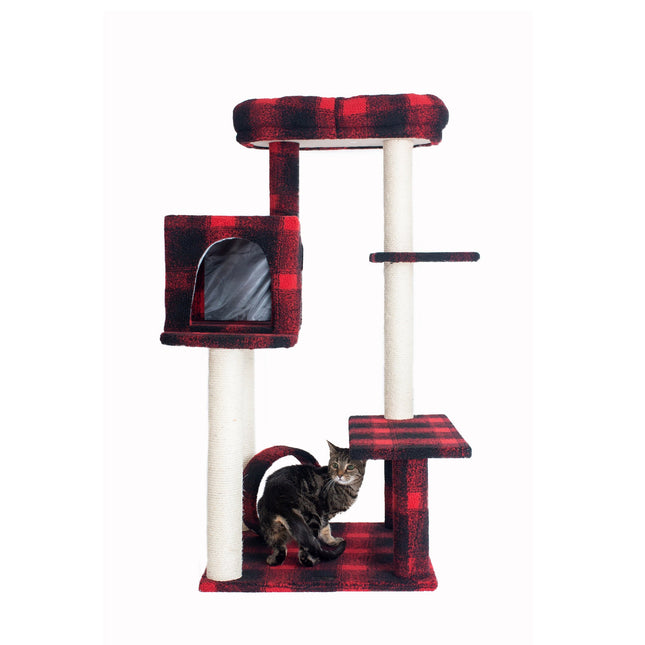 Armarkat B5008 50-Inch Classic Cat Tree With Veranda Bench MIni perch and Spacious Lounger In Scotch Plaid