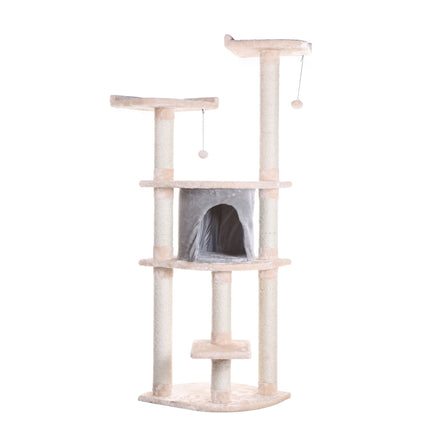 Armarkat 64" Cat Tree With Sractch Sisal Post Soft-side Playhouse A6401 Almond