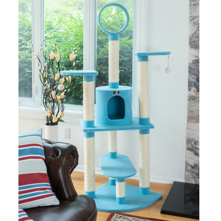 Armarkat B6605 65-Inch Classic Cat Tree In Sky Blue Jackson Galaxy Approved Five Levels With Perch Condo Hanging Tunnel