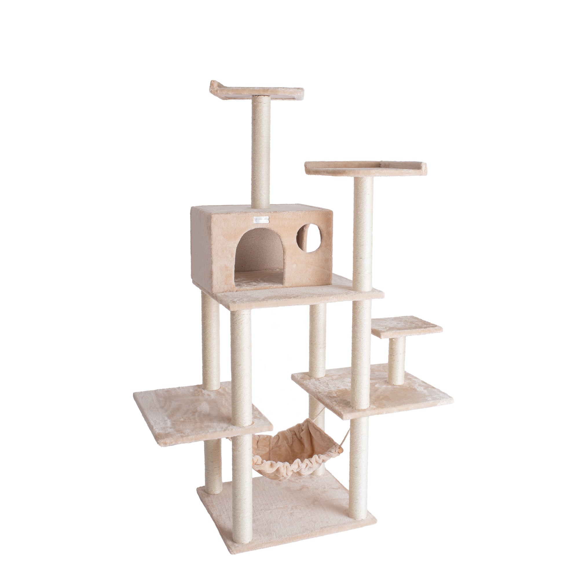 GleePet GP78680621 68-Inch Cat Tree In Beige With Five Levels, Hammock, Condo