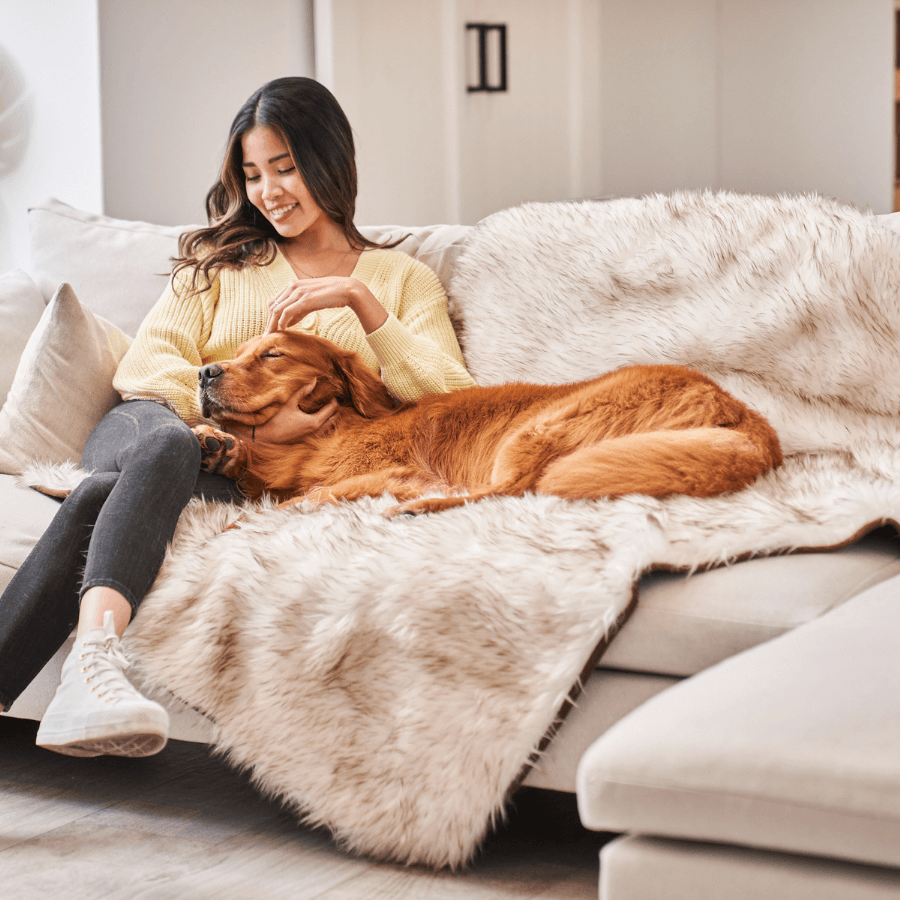 PupProtector Waterproof Throw Blanket - White with Brown Accents