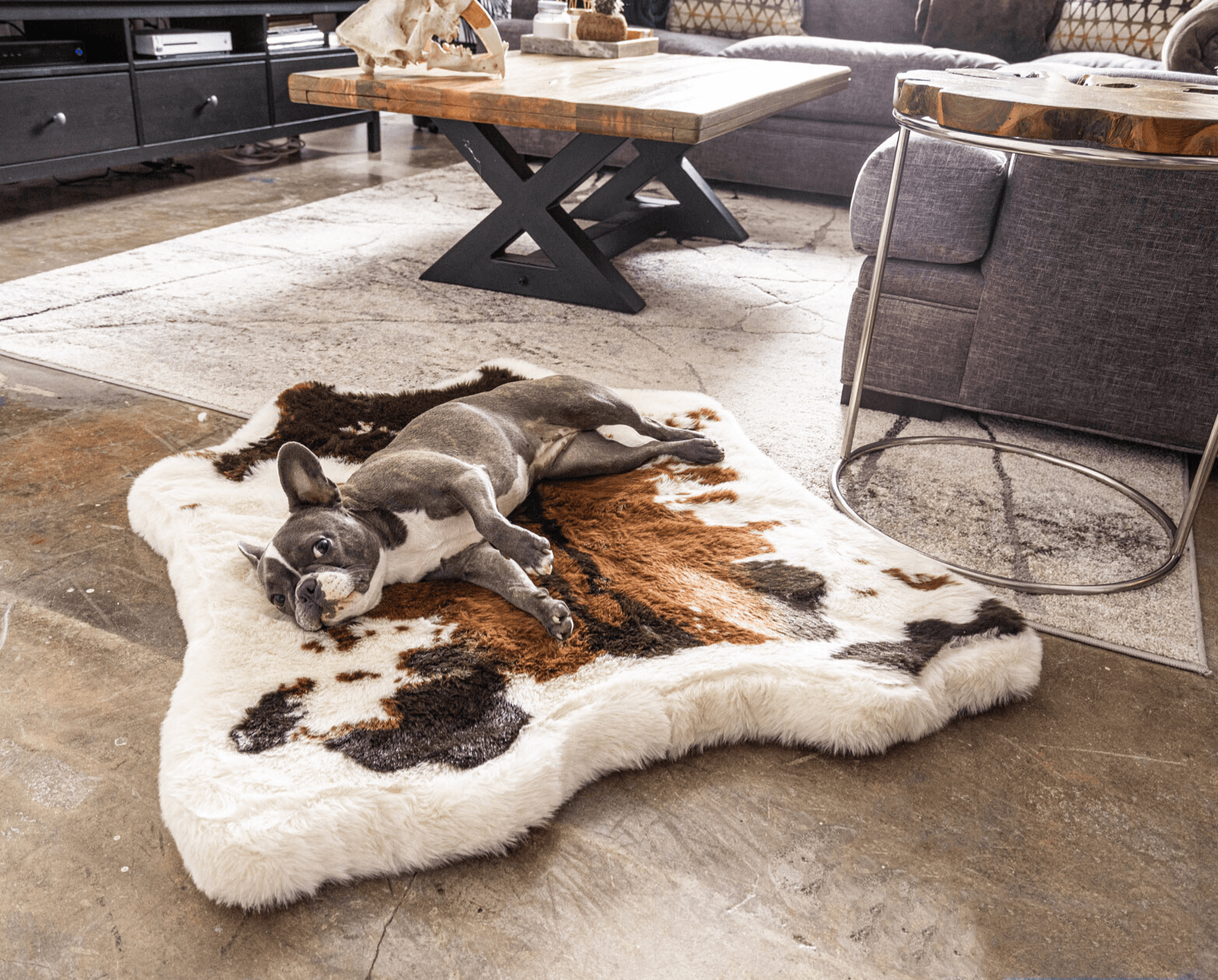 PupRug Animal Print Memory Foam Dog Bed - Brown Faux Cowhide Junior (40