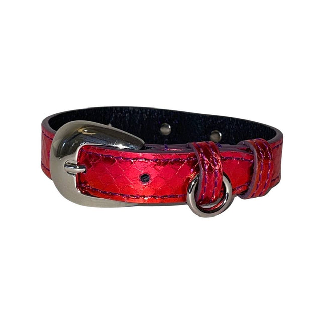 XS/S 7”-14” Ruby Red/Purple Custom Snake Collar/Custom Silver Oval Italian Hardware