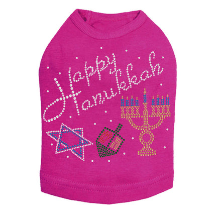 Happy Hanukkah - Dreidel, Menorah and Star of David - Dog Tank