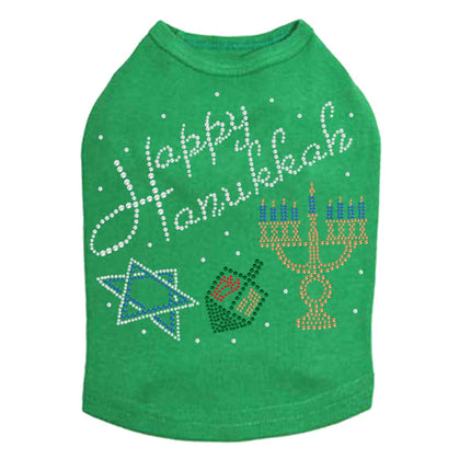 Happy Hanukkah - Dreidel, Menorah and Star of David - Dog Tank