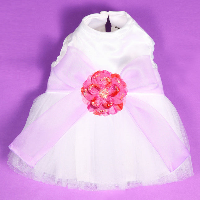 The Madeleine Harness Dog Dress with Lilac Sash