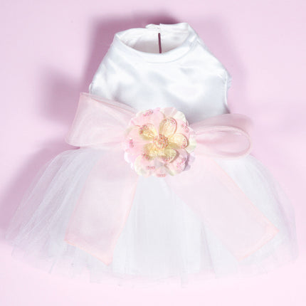 The Madeleine Dog Harness Dress with Light Pink Sash