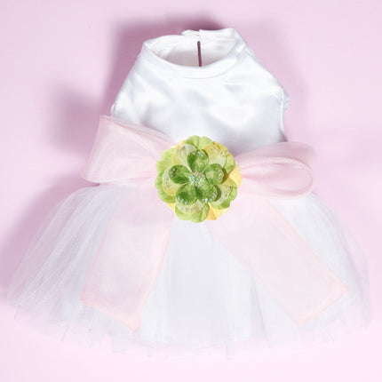 The Madeleine Dog Harness Dress with Light Pink Sash