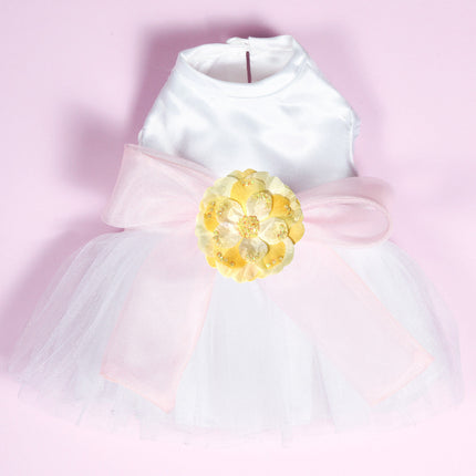 The Madeleine Dog Harness Dress with Light Pink Sash