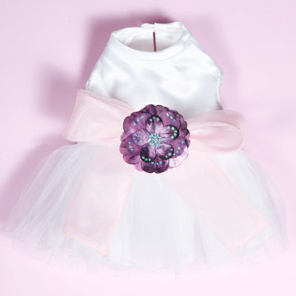 The Madeleine Dog Harness Dress with Light Pink Sash