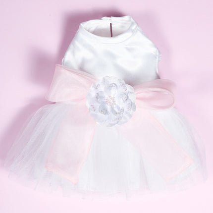 The Madeleine Dog Harness Dress with Light Pink Sash