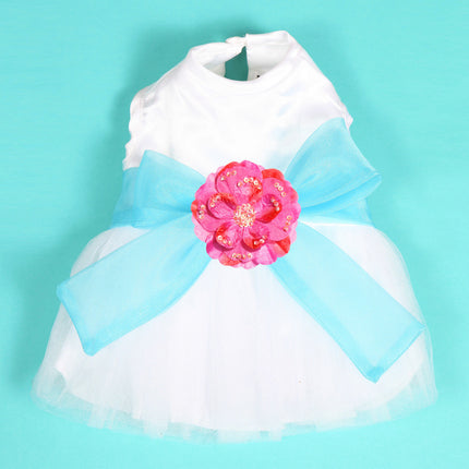 The Madeleine Dog Harness Dress with Aqua Sash