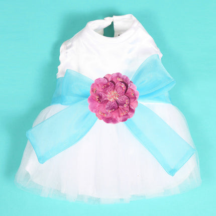 The Madeleine Dog Harness Dress with Aqua Sash