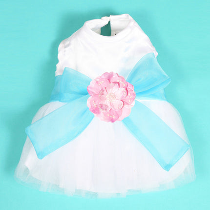 The Madeleine Dog Harness Dress with Aqua Sash