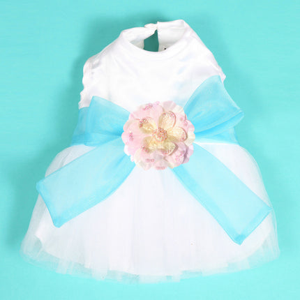 The Madeleine Dog Harness Dress with Aqua Sash