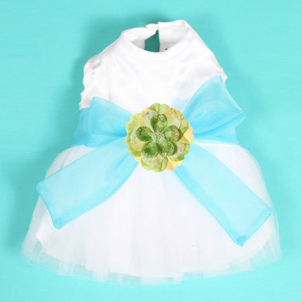 The Madeleine Dog Harness Dress with Aqua Sash