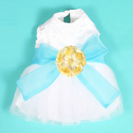 The Madeleine Dog Harness Dress with Aqua Sash