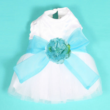 The Madeleine Dog Harness Dress with Aqua Sash