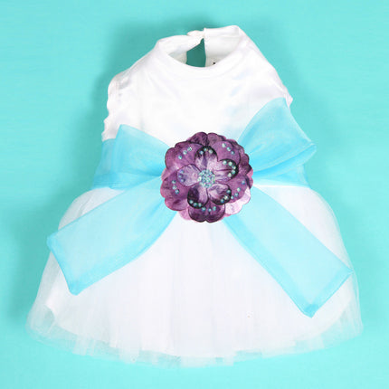 The Madeleine Dog Harness Dress with Aqua Sash