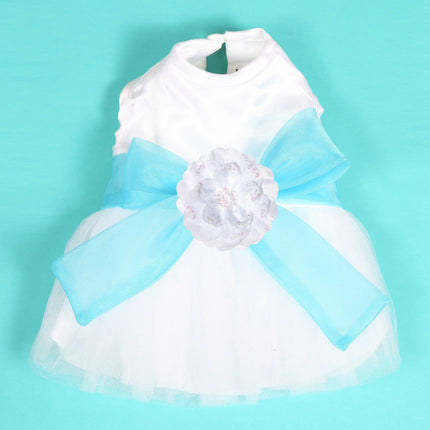 The Madeleine Dog Harness Dress with Aqua Sash