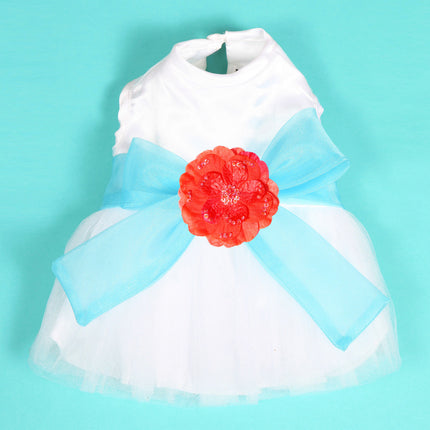 The Madeleine Dog Harness Dress with Aqua Sash