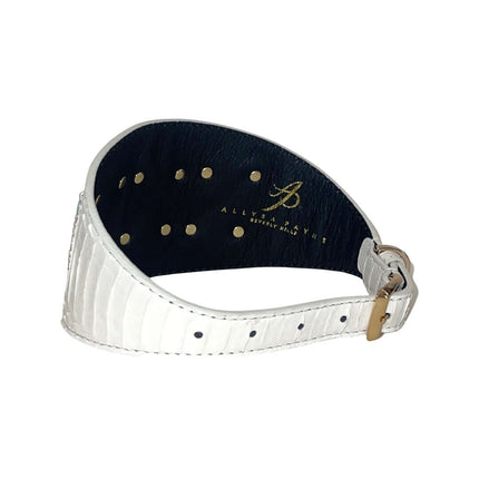 Matte White Snake 4” Wide Collar With Our 3 Custom Swarovski Crystal Rivets