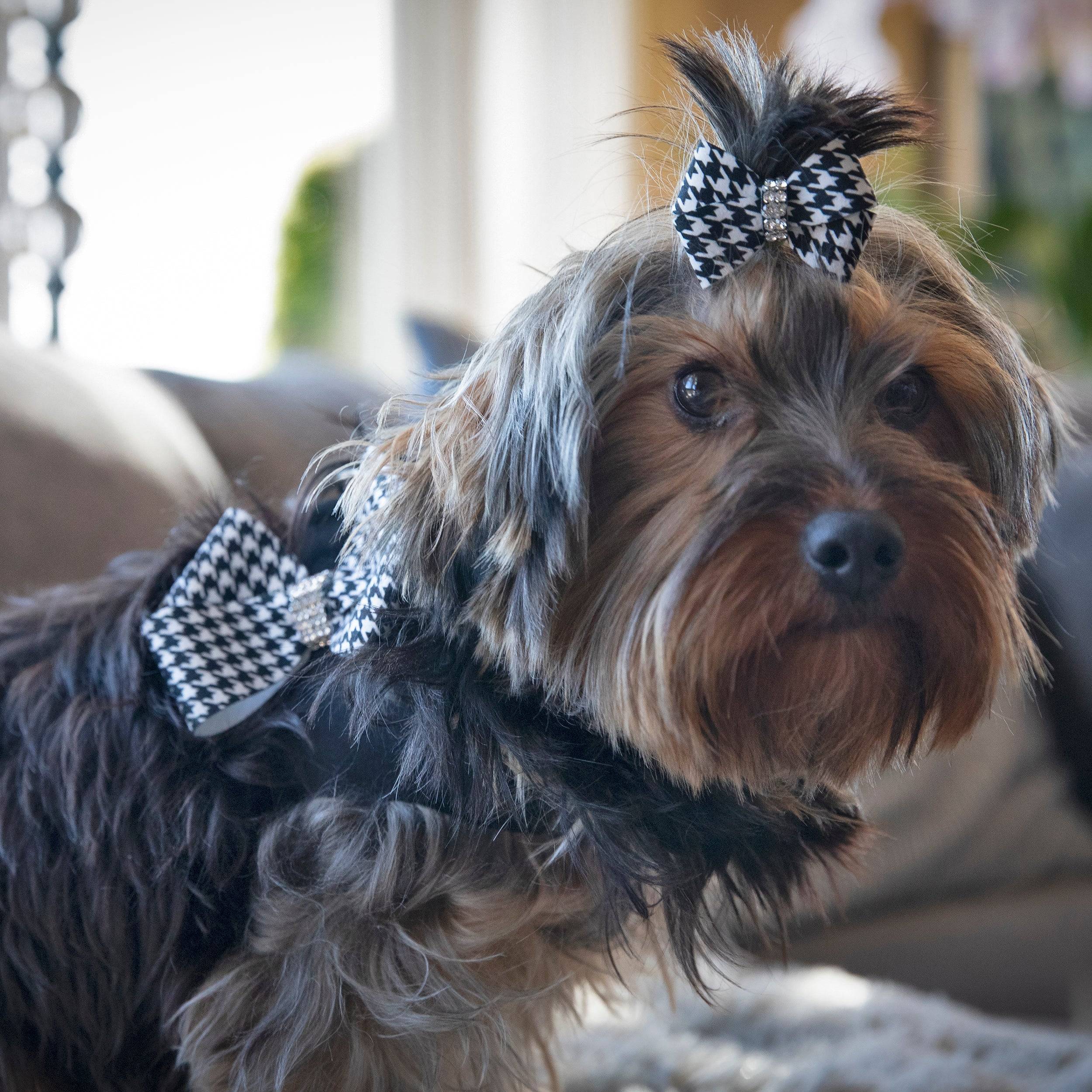 Black & White Houndstooth Nouveau Bow Step In Harness