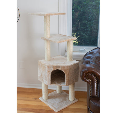 GleePet GP78480321 48-Inch Cat Tree In Beige With Perch And Playhouse